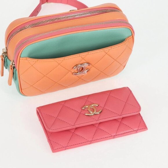 CHANEL Matelasse Chain Waist bag Leather Pink Gold CC Auth 125467SAM - Picture 8 of 16